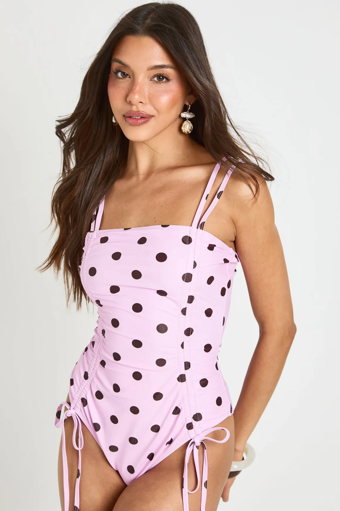 Maillot De Bain Froncé À Pois