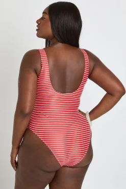 Maillot De Bain Grande Taille À Rayures Et Encolure Arrondie