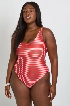 Maillot De Bain Grande Taille À Rayures Et Encolure Arrondie