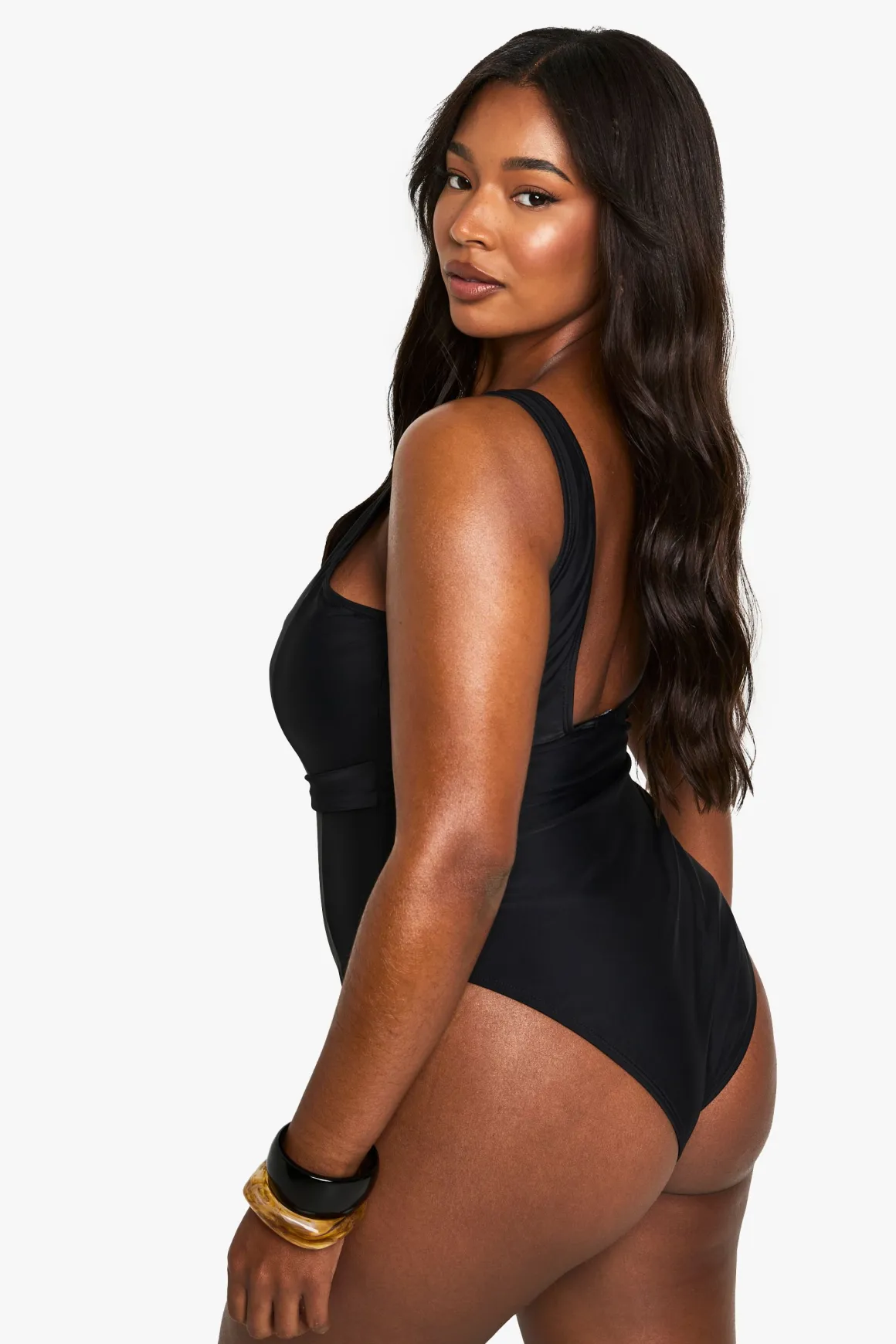 Maillot de bain grande taille à contrôle ventre avec ceinture