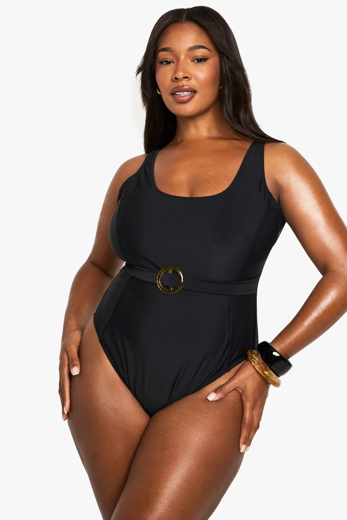 Maillot de bain grande taille à contrôle ventre avec ceinture