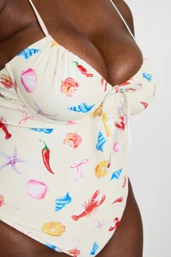 Maillot De Bain Grande Taille À Armatures Et Décolleté Plongeant Imprimé Océan