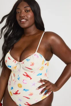 Maillot De Bain Grande Taille À Armatures Et Décolleté Plongeant Imprimé Océan