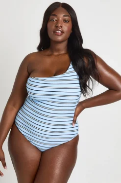 Maillot De Bain Grande Taille À Rayures Une Épaule