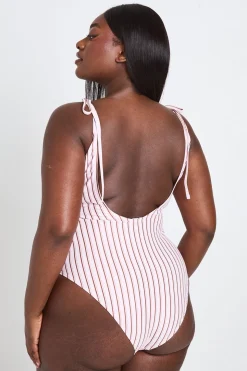 Maillot De Bain Grande Taille À Rayures Avec Bretelle Nouée