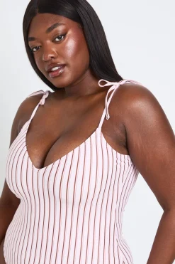 Maillot De Bain Grande Taille À Rayures Avec Bretelle Nouée
