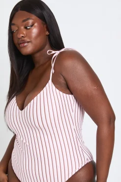 Maillot De Bain Grande Taille À Rayures Avec Bretelle Nouée