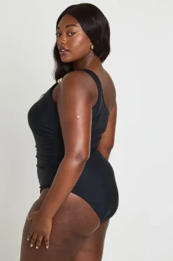 boohoo Maillot De Bain Grande Taille Une Épaule Froncé Avec Détails Dorés<Femme Maillots De Bain|Tenues De Plage