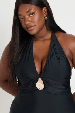 Maillot De Bain Grande Taille Décolleté Plongeant Avec Détails Dorés