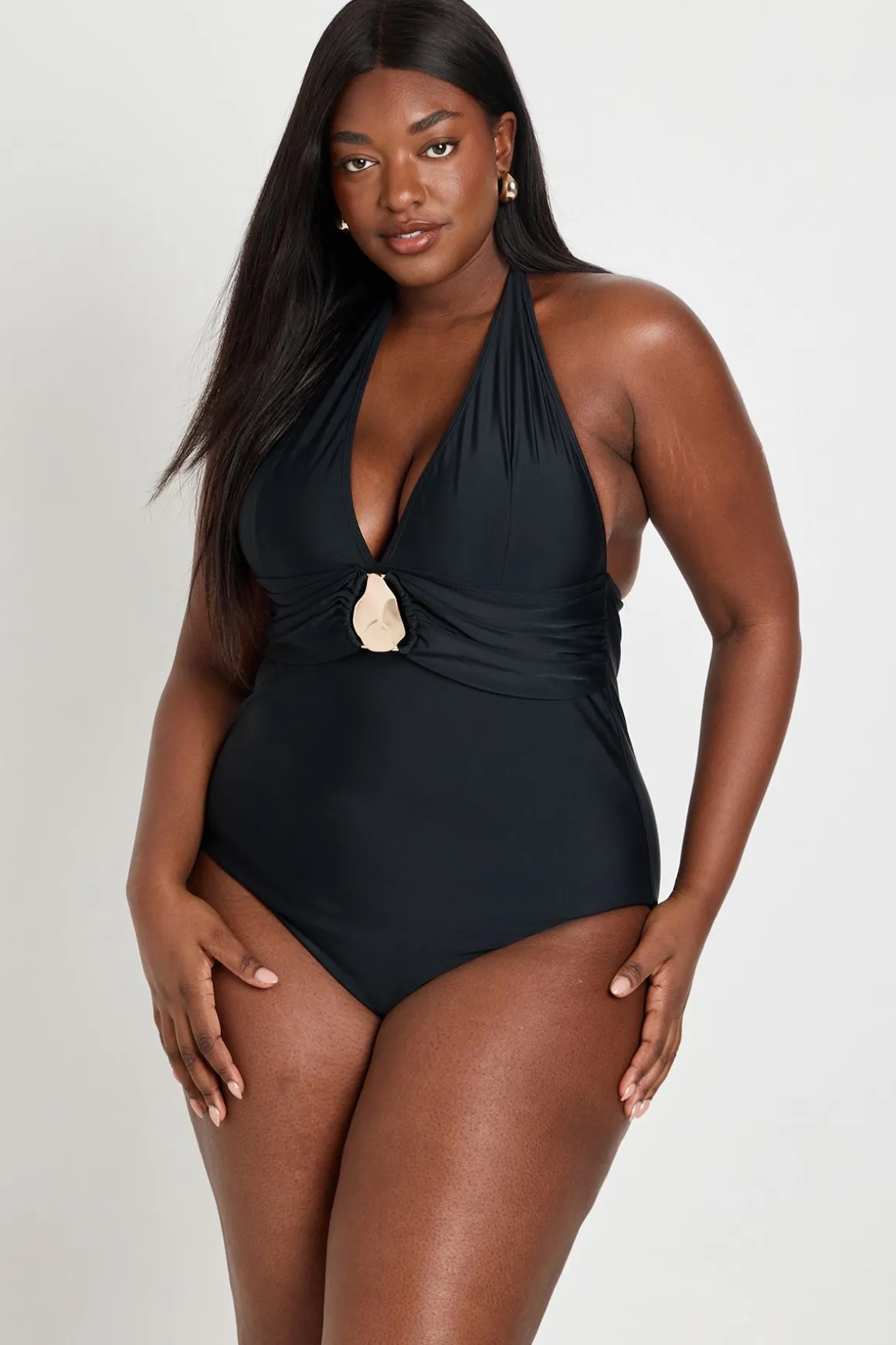 Maillot De Bain Grande Taille Décolleté Plongeant Avec Détails Dorés