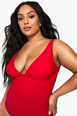 Maillot De Bain Grande Taille Plongeant Avec Contrôle Du Ventre