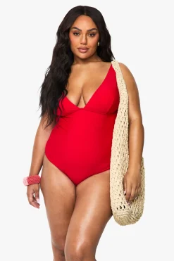 Maillot De Bain Grande Taille Plongeant Avec Contrôle Du Ventre