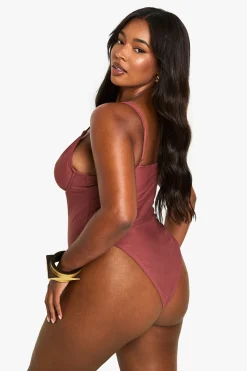 boohoo Maillot de bain grande taille à nouer sur le devant orné de perles<Femme Maillots De Bain|Tenues De Plage