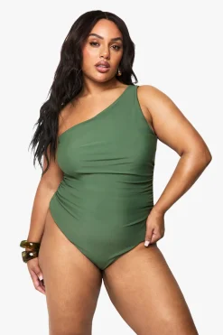 boohoo Maillot De Bain Grande Taille Gainant À Une Épaule<Femme Maillots De Bain|Tenues De Plage