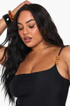 Maillot De Bain Grande Taille Asymétrique Avec Pierre Résine