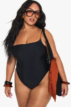 Maillot De Bain Grande Taille Asymétrique Avec Pierre Résine