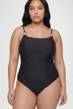 Maillot De Bain Grande Taille Encolure Carrée Détails Dorés