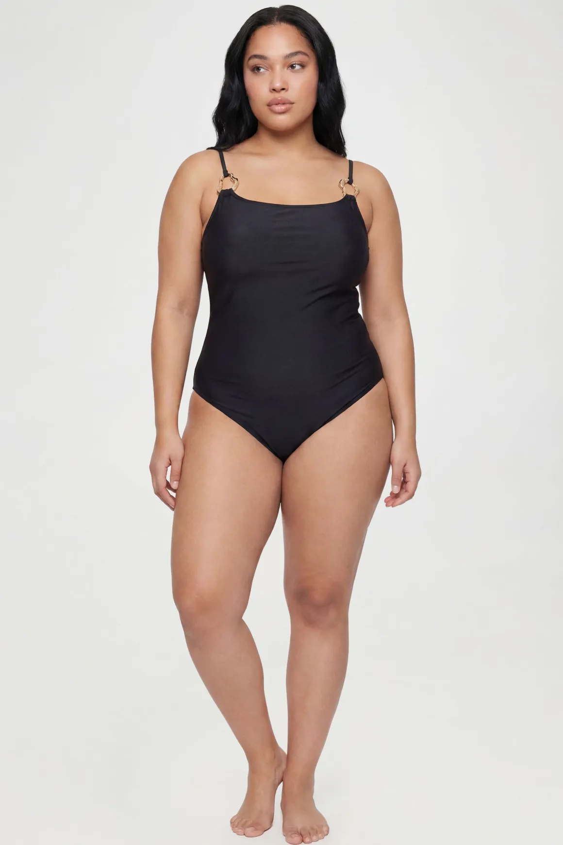Maillot De Bain Grande Taille Encolure Carrée Détails Dorés
