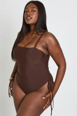 Maillot De Bain Grande Taille À Fronces Latérales Et Contrôle Du Ventre