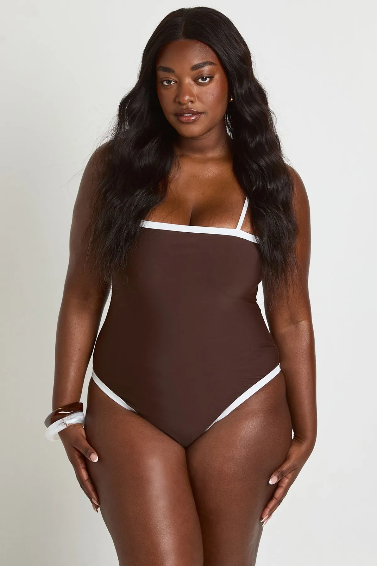 boohoo Maillot De Bain Grande Taille À Encolure Carrée Contrastante Avec Contrôle Du Ventre<Femme Maillots De Bain