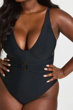 Maillot De Bain Grande Taille Plongeant Avec Anneau Et Contrôle Du Ventre