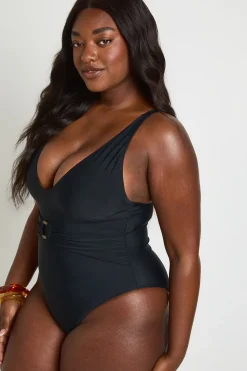 Maillot De Bain Grande Taille Plongeant Avec Anneau Et Contrôle Du Ventre