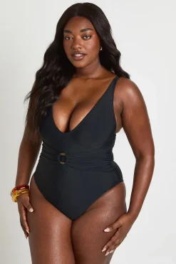 Maillot De Bain Grande Taille Plongeant Avec Anneau Et Contrôle Du Ventre