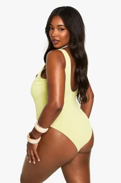 boohoo Maillot De Bain Grande Taille Essentials À Encolure Ronde Effet Gaufré<Femme Maillots De Bain