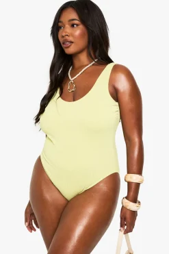 boohoo Maillot De Bain Grande Taille Essentials À Encolure Ronde Effet Gaufré<Femme Maillots De Bain