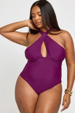 boohoo Maillot De Bain Grande Taille Col Halter Croisé Avec Découpe<Femme Maillots De Bain