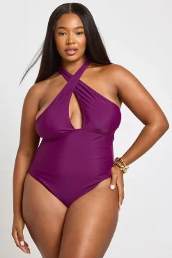 boohoo Maillot De Bain Grande Taille Col Halter Croisé Avec Découpe<Femme Maillots De Bain