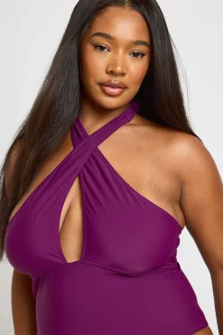boohoo Maillot De Bain Grande Taille Col Halter Croisé Avec Découpe<Femme Maillots De Bain