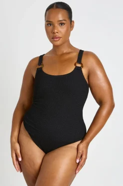 Maillot De Bain Grande Taille À Encolure Arrondie Avec Détails Ornementaux Et Texture Gaufrée