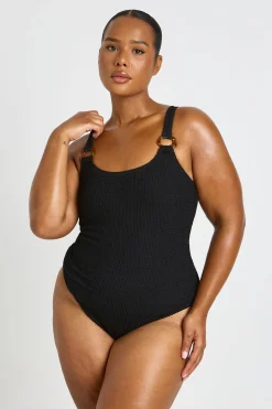 Maillot De Bain Grande Taille À Encolure Arrondie Avec Détails Ornementaux Et Texture Gaufrée