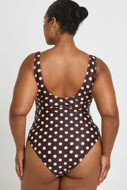 Maillot De Bain Grande Taille À Pois Avec Contrôle Du Ventre Et Encolure Arrondie