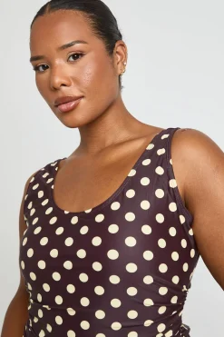 Maillot De Bain Grande Taille À Pois Avec Contrôle Du Ventre Et Encolure Arrondie