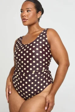 Maillot De Bain Grande Taille À Pois Avec Contrôle Du Ventre Et Encolure Arrondie