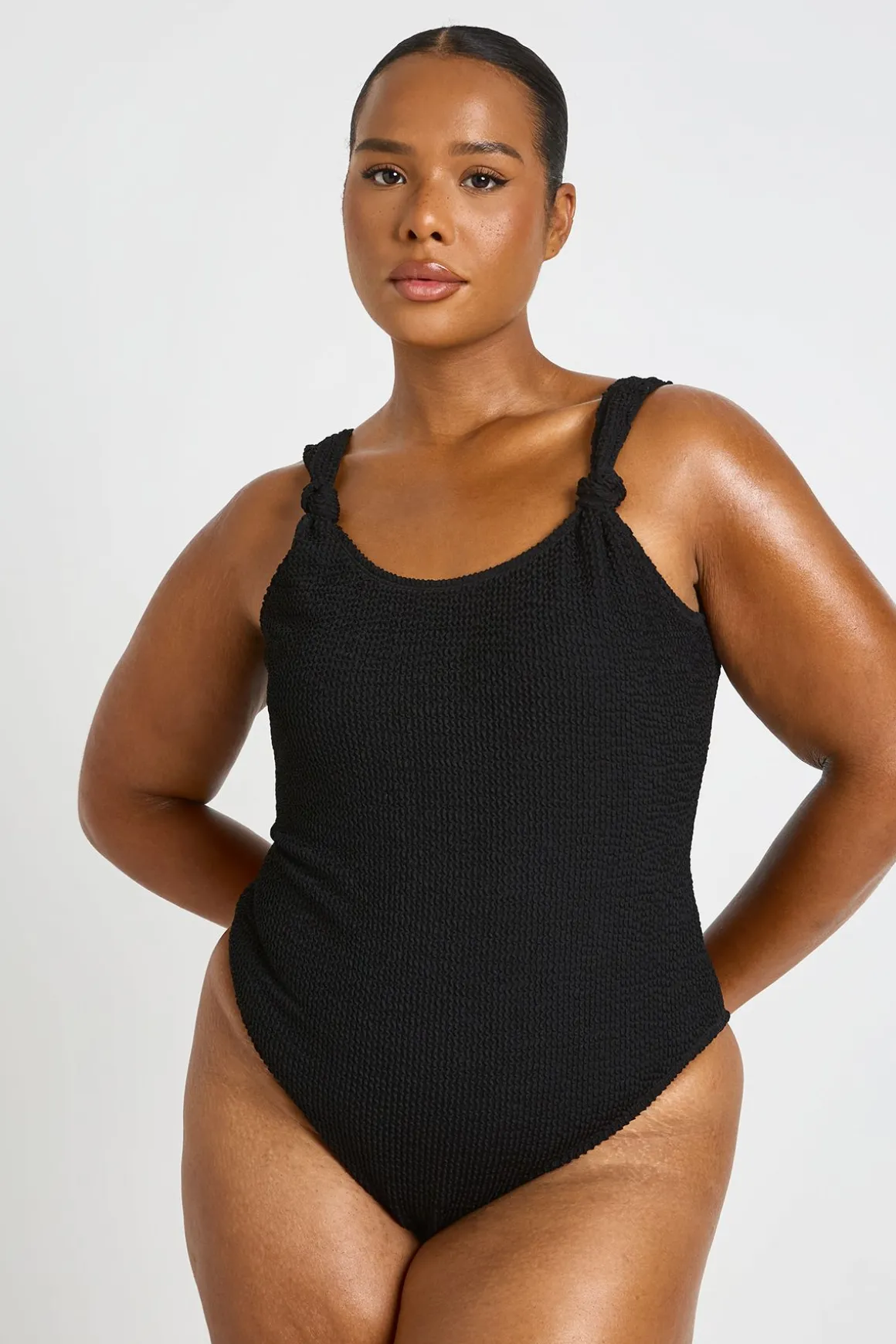 Maillot De Bain Grande Taille À Texture Crinkle Avec Détail Noué