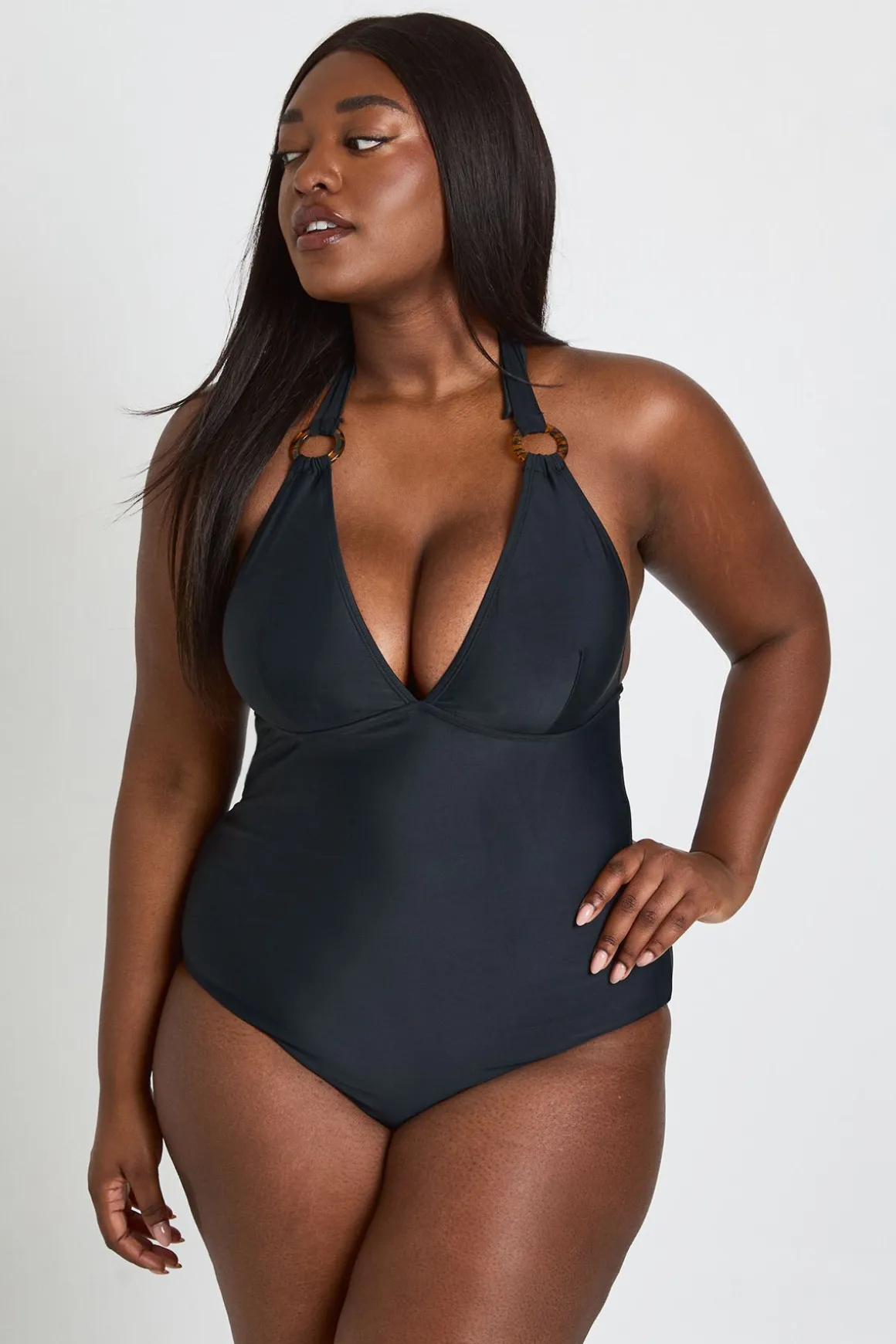 Maillot De Bain Grande Taille Décolleté Plongeant Avec Détail D'anneau
