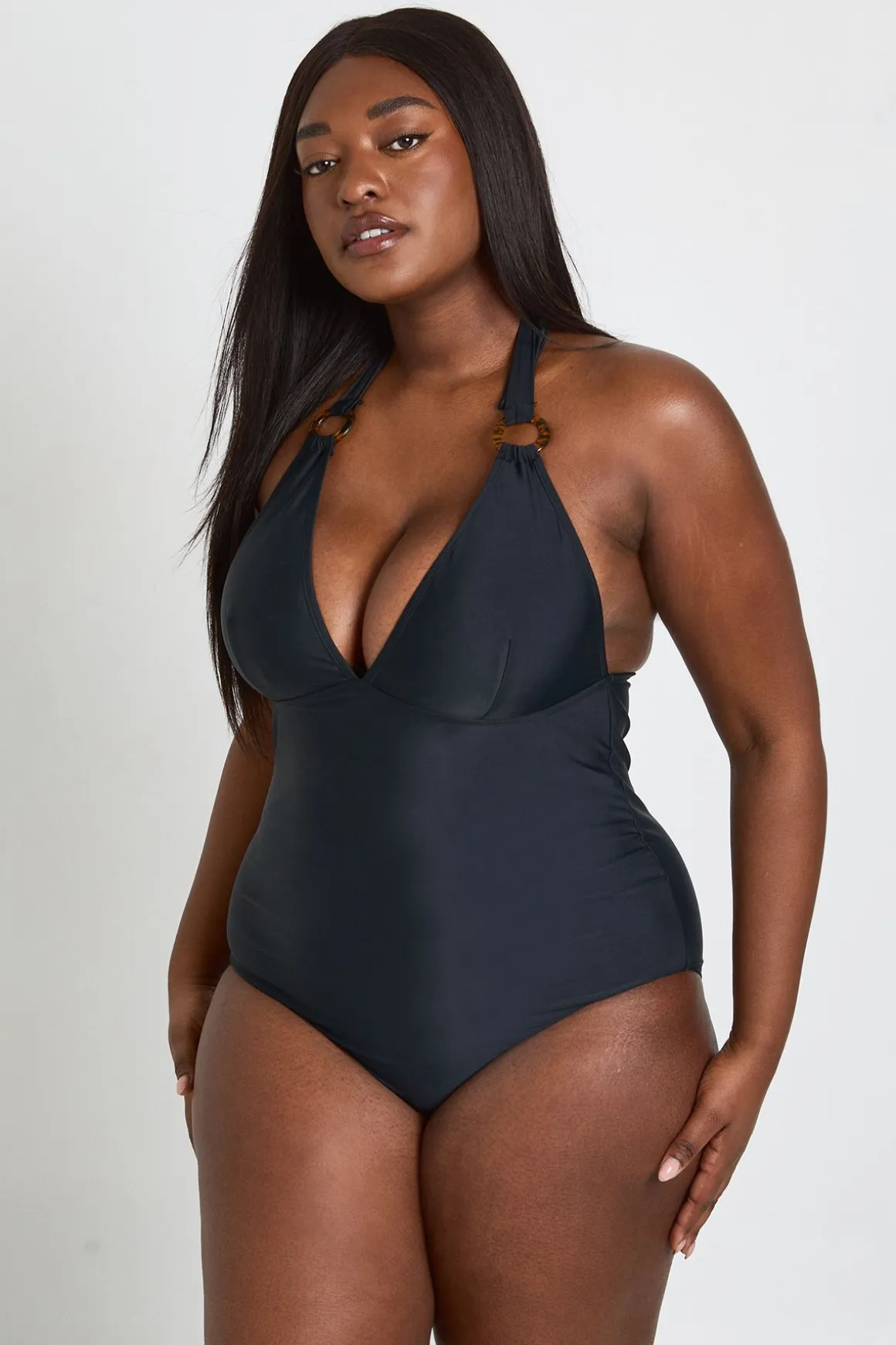 Maillot De Bain Grande Taille Décolleté Plongeant Avec Détail D'anneau