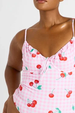 Maillot De Bain Grande Taille À Armatures Et Décolleté Plongeant Imprimé Cerises Vichy