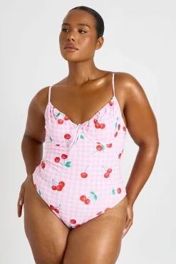 Maillot De Bain Grande Taille À Armatures Et Décolleté Plongeant Imprimé Cerises Vichy