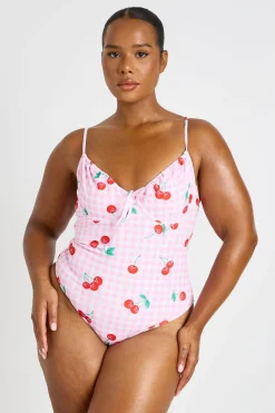 Maillot De Bain Grande Taille À Armatures Et Décolleté Plongeant Imprimé Cerises Vichy