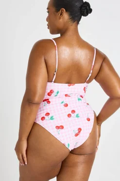 Maillot De Bain Grande Taille À Armatures Et Décolleté Plongeant Imprimé Cerises Vichy