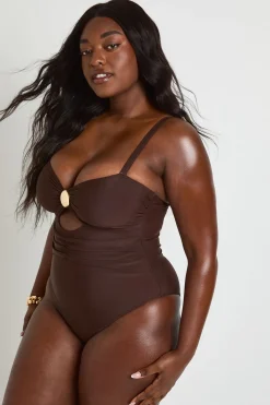 Maillot De Bain Grande Taille Avec Découpes Et Détails Contrastés