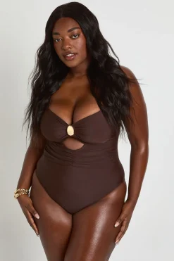 Maillot De Bain Grande Taille Avec Découpes Et Détails Contrastés