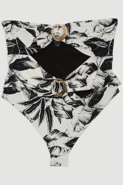 Maillot de bain grande taille échancré en tissu fluide à imprimé palmier