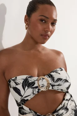 Maillot de bain grande taille échancré en tissu fluide à imprimé palmier