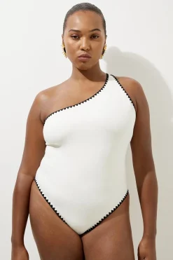 Maillot de bain grande taille à couture contrastante et à une épaule