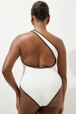 Maillot de bain grande taille à couture contrastante et à une épaule